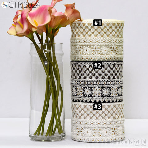 9 Yard Embroidered Fabric 10cm Trim Indian Sari Border Saree Laces Sewing DIY Ribbons Crafting Decorative Trimmings Cushions Beach Bags Hats