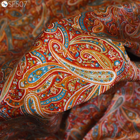 Paisley Habotai Silk Soft Pure Flowy Printed Silk Indian Fabric by the yard Saree Fabric