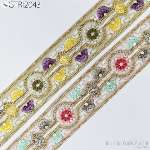 9 Yards Indian 65mm Embroidered Sari Embellishment Embroidery Trim Saree Ribbon Cushions Home Décor Sewing Crafting Trimmings Curtain Border