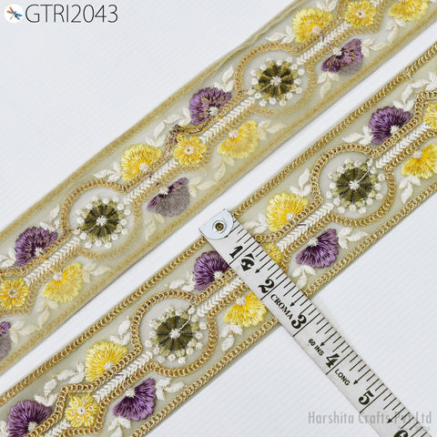 9 Yards Indian 65mm Embroidered Sari Embellishment Embroidery Trim Saree Ribbon Cushions Home Décor Sewing Crafting Trimmings Curtain Border