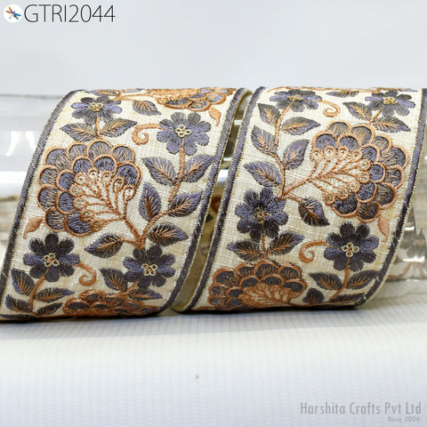 3 Yard Indian Embroidered 75mm Trim Embellishment Sari Border Embroidery Ribbon Cushions Home Décor Sewing Clothing Costumes Trimmings