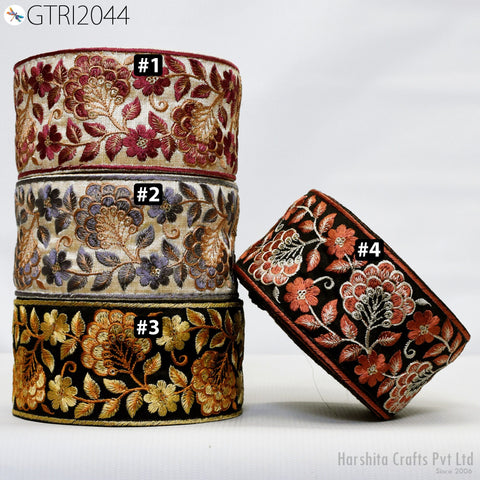 3 Yard Indian Embroidered 75mm Trim Embellishment Sari Border Embroidery Ribbon Cushions Home Décor Sewing Clothing Costumes Trimmings