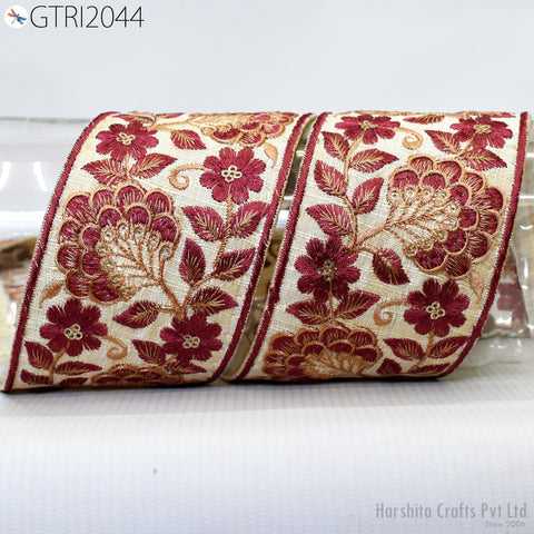 3 Yard Indian Embroidered 75mm Trim Embellishment Sari Border Embroidery Ribbon Cushions Home Décor Sewing Clothing Costumes Trimmings