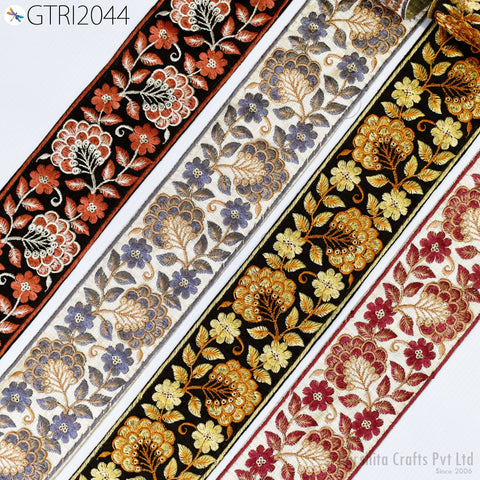 3 Yard Indian Embroidered 75mm Trim Embellishment Sari Border Embroidery Ribbon Cushions Home Décor Sewing Clothing Costumes Trimmings