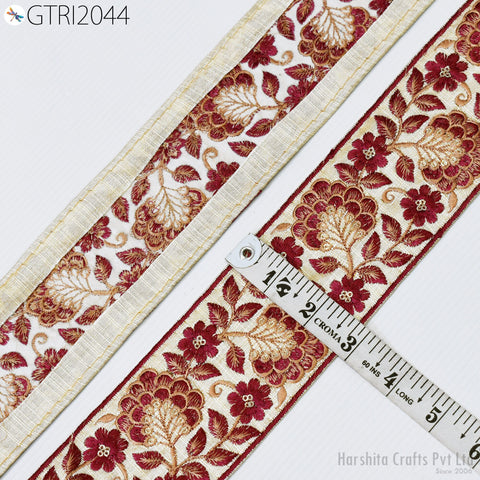 3 Yard Indian Embroidered 75mm Trim Embellishment Sari Border Embroidery Ribbon Cushions Home Décor Sewing Clothing Costumes Trimmings