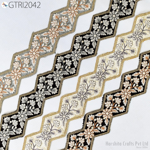 9 Yard Indian 7cm Embroidered Trim Drapery Embellishments Hats Bag Saree Trimming Decorative Ribbon Crafting Sewing Sari Borders Home Decor