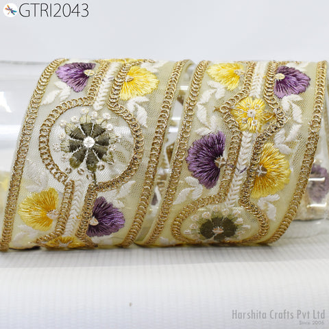 9 Yards Indian 65mm Embroidered Sari Embellishment Embroidery Trim Saree Ribbon Cushions Home Décor Sewing Crafting Trimmings Curtain Border