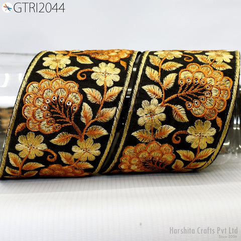 3 Yard Indian Embroidered 75mm Trim Embellishment Sari Border Embroidery Ribbon Cushions Home Décor Sewing Clothing Costumes Trimmings