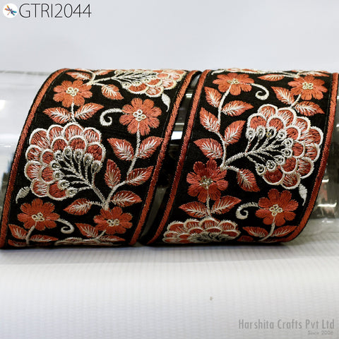 3 Yard Indian Embroidered 75mm Trim Embellishment Sari Border Embroidery Ribbon Cushions Home Décor Sewing Clothing Costumes Trimmings