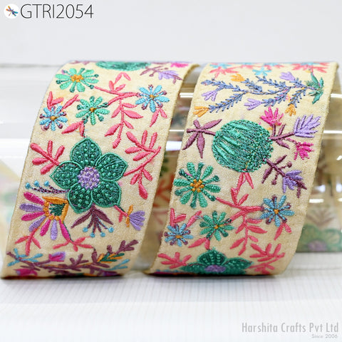 9 Yard Embroidery Fabric 5cm Trim Indian Embellishment DIY Crafting Sewing Saree Sari Border Embroidered Ribbon Dresses Costumes Home Decor