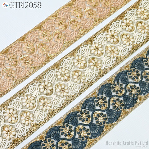 9 Yard Indian 8CM Decorative Embroidery Fabric Trim Saree Kids Dress Embellish DIY Crafting Sewing Curtains Sari Border Embroidered Ribbons