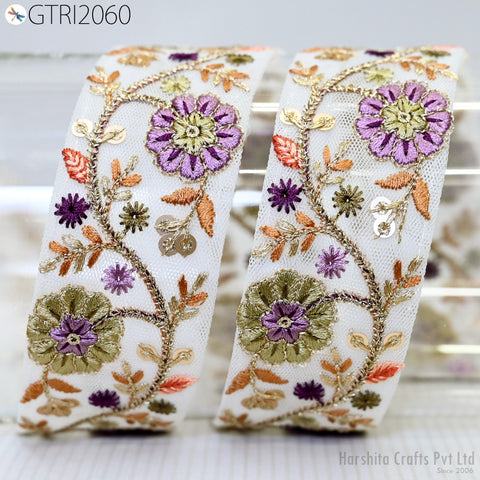 9 Yard Embroidered Fabric 45mm Trim Embellishment Sari Ribbons Sewing Crafting Border Indian Embroidery Trimmings Cushions Laces Home Decor