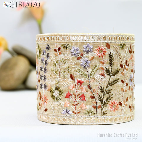 9 Yard Indian Decorative Embroidered 125 mm Sari Border Embroidery Fabric Trim DIY Crafting Laces Saree Ribbon Sewing Lehenga Home Decor