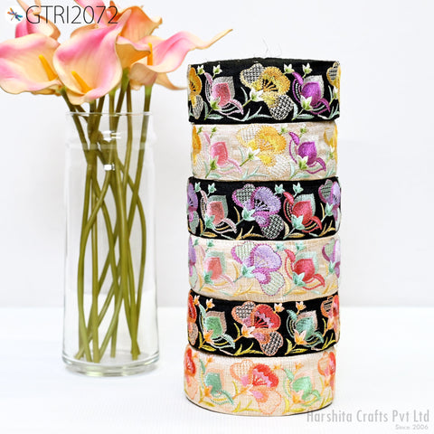 9 Yard Embroidery 5cm Fabric Trim Indian Embellishment DIY Crafting Sewing Saree Sari Border Embroidered Ribbon Dresses Costumes Home Decor