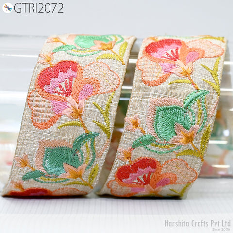 9 Yard Embroidery 5cm Fabric Trim Indian Embellishment DIY Crafting Sewing Saree Sari Border Embroidered Ribbon Dresses Costumes Home Decor