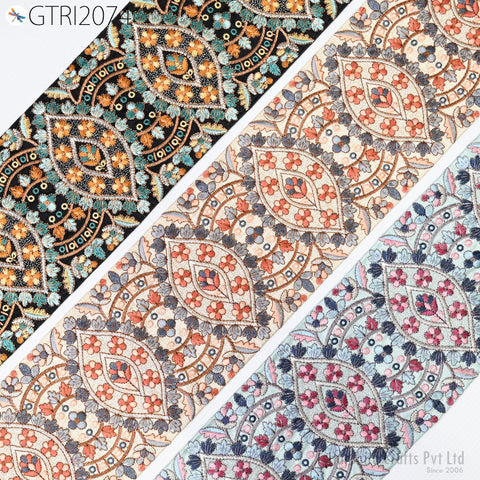 9 Yard Indian Decorative Embroidered 125 mm Sari Border Embroidery Fabric Trim DIY Crafting Laces Saree Ribbon Sewing Lehenga Home Decor