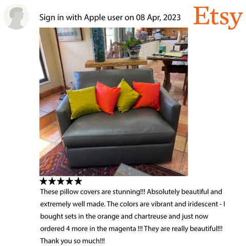 Iridescent Orange Hot Pink Dupioni Silk Square Cushion Cover | Handmade Pillowcases | 100% Pure Silk Throw Pillow | Home decor Wedding Gift