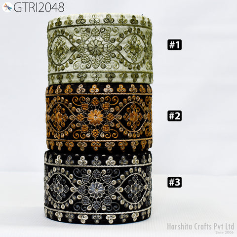 3 Floral Embroidered 8cm Fabric Trim Indian Trim Dress Crafting Sari Border Saree Ribbon Beach Bags Headband Summer Dress Embellishment Lace