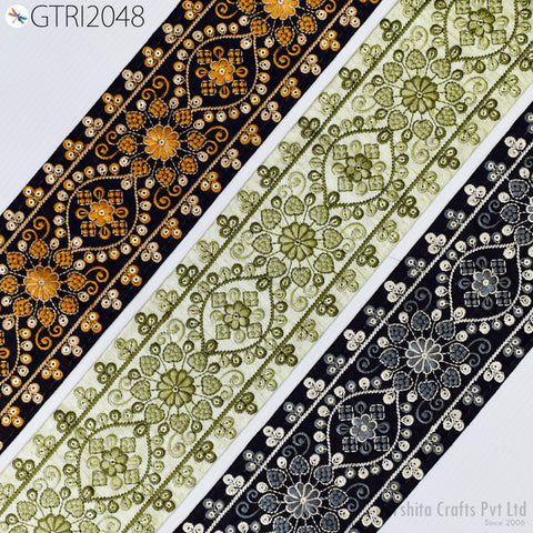 3 Floral Embroidered 8cm Fabric Trim Indian Trim Dress Crafting Sari Border Saree Ribbon Beach Bags Headband Summer Dress Embellishment Lace