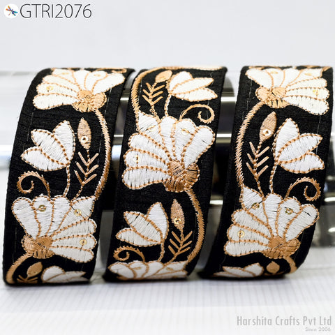 9 Yard Yellow 4cm Embroidered Trim Sari Embellishment Embroidery Crafting Border Saree Ribbons Cushions Home Décor Sewing Trimmings