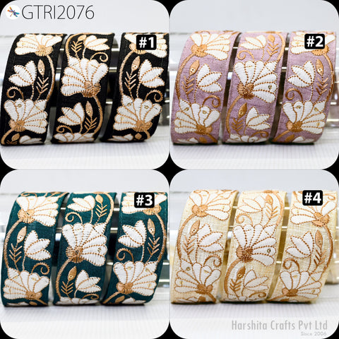 9 Yard Yellow 4cm Embroidered Trim Sari Embellishment Embroidery Crafting Border Saree Ribbons Cushions Home Décor Sewing Trimmings