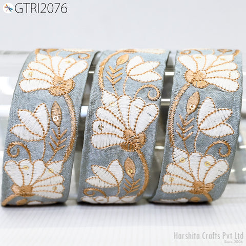 9 Yard Yellow 4cm Embroidered Trim Sari Embellishment Embroidery Crafting Border Saree Ribbons Cushions Home Décor Sewing Trimmings