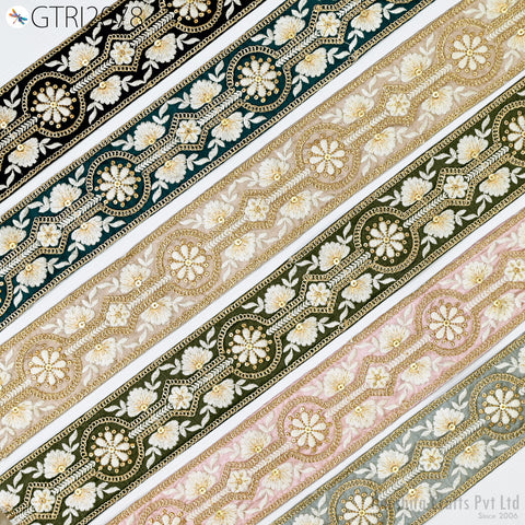 9 Yard Indian 7CM Embroidered Trim Drapery Hats Bag Saree Decorative Trimming Ribbon Crafting Sewing Sari Borders Embellishments Home Decor