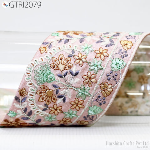 3 Yard Embroidered Fabric 9 CM Trim Indian Embroidery Sari Border Crafting Saree Sewing Decorative Beach Bag Cushions Trimmings Ribbons Tape
