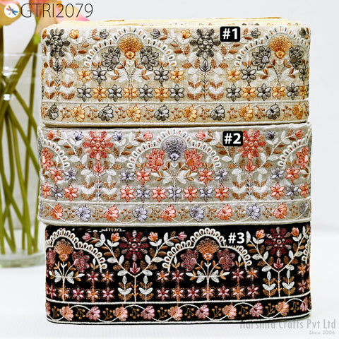3 Yard Embroidered Fabric 9 CM Trim Indian Embroidery Sari Border Crafting Saree Sewing Decorative Beach Bag Cushions Trimmings Ribbons Tape
