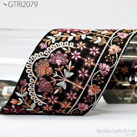 3 Yard Embroidered Fabric 9 CM Trim Indian Embroidery Sari Border Crafting Saree Sewing Decorative Beach Bag Cushions Trimmings Ribbons Tape