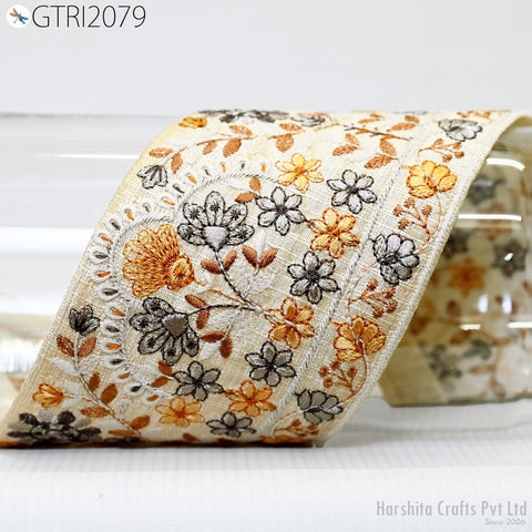 9 Yard Embroidered 8cm Fabric Trim Indian Embroidery Sari Border Crafting Saree Sewing Decorative Beach Bag Cushions Trimmings Ribbons Tape