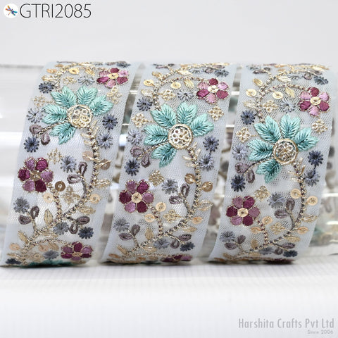 9 Yard Embroidered 45mm Saree Ribbon Indian Sari Embellishments Embroidery Trim Cushions Sewing Crafting Trimmings Curtains Headbands Border