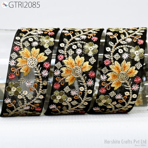 9 Yard Embroidered 45mm Saree Ribbon Indian Sari Embellishments Embroidery Trim Cushions Sewing Crafting Trimmings Curtains Headbands Border