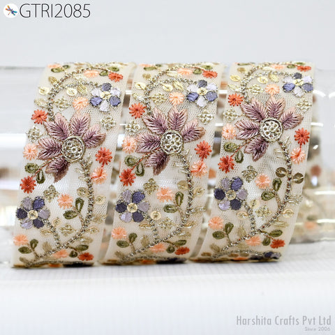 9 Yard Embroidered 45mm Saree Ribbon Indian Sari Embellishments Embroidery Trim Cushions Sewing Crafting Trimmings Curtains Headbands Border