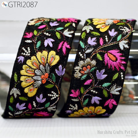 9 Yard Floral 50mm Embroidered Fabric Trim Indian Sari Border Crafting Sewing Guitar Belts Beach Bag Cushions Trimming Ribbon Embellishments