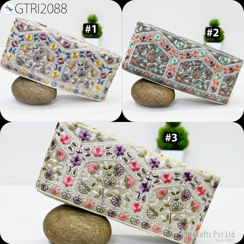 9 Yard Embroidered 10cm Fabric Trim Indian Embroidery Sari Border Crafting Saree Sewing Decorative Beach Bag Cushions Trimmings Ribbons Tape