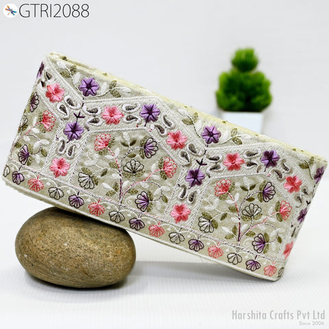 9 Yard Embroidered 10cm Fabric Trim Indian Embroidery Sari Border Crafting Saree Sewing Decorative Beach Bag Cushions Trimmings Ribbons Tape