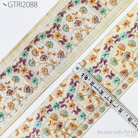 9 Yard Embroidered 10cm Fabric Trim Indian Embroidery Sari Border Crafting Saree Sewing Decorative Beach Bag Cushions Trimmings Ribbons Tape