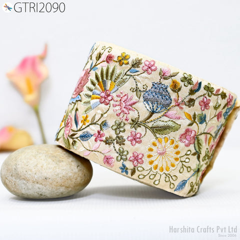 9 Yard Embroidered 10cm Fabric Trim Indian Embroidery Sari Border Crafting Saree Sewing Decorative Beach Bag Cushions Trimmings Ribbons Tape