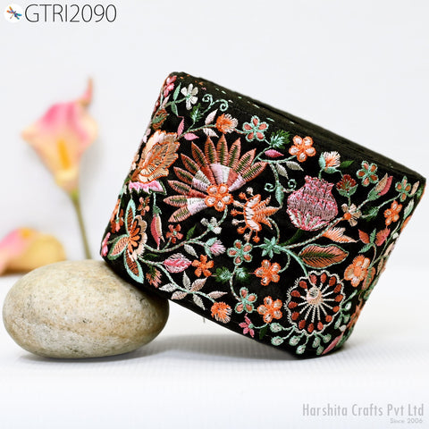 9 Yard Embroidered 10cm Fabric Trim Indian Embroidery Sari Border Crafting Saree Sewing Decorative Beach Bag Cushions Trimmings Ribbons Tape