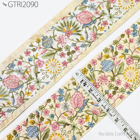 9 Yard Embroidered 10cm Fabric Trim Indian Embroidery Sari Border Crafting Saree Sewing Decorative Beach Bag Cushions Trimmings Ribbons Tape