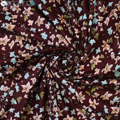 Wine Floral Screen Print Cotton Indian Summer Dresses Soft Fabric by yard Nursery Cribs Quilting Sewing Crafting Clothing Apparels Drapery