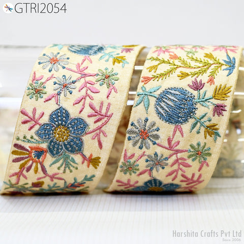 9 Yard Embroidery Fabric 5cm Trim Indian Embellishment DIY Crafting Sewing Saree Sari Border Embroidered Ribbon Dresses Costumes Home Decor