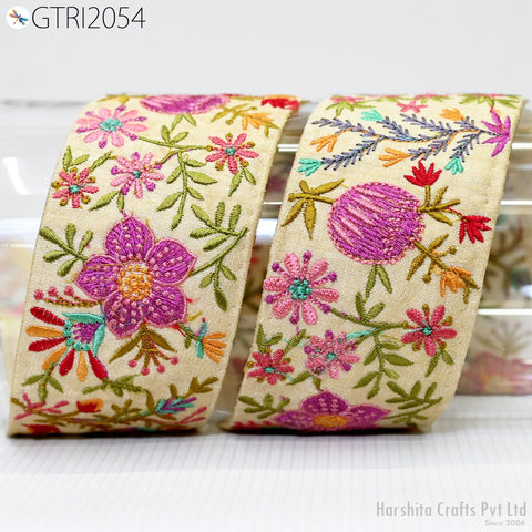 9 Yard Embroidery Fabric 5cm Trim Indian Embellishment DIY Crafting Sewing Saree Sari Border Embroidered Ribbon Dresses Costumes Home Decor