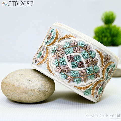 9 Yard Indian Embroidery 75mm Fabric Trim Decorative Dress Saree Embellishments DIY Crafting Sewing Curtains Sari Border Embroidered Ribbon