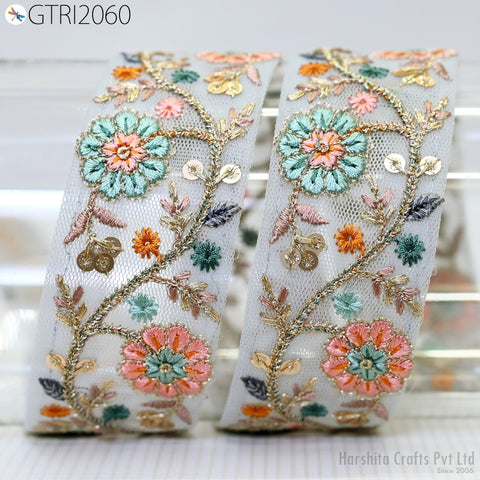 9 Yard Embroidered Fabric 45mm Trim Embellishment Sari Ribbons Sewing Crafting Border Indian Embroidery Trimmings Cushions Laces Home Decor