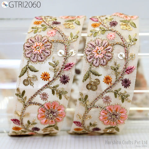 9 Yard Embroidered Fabric 45mm Trim Embellishment Sari Ribbons Sewing Crafting Border Indian Embroidery Trimmings Cushions Laces Home Decor