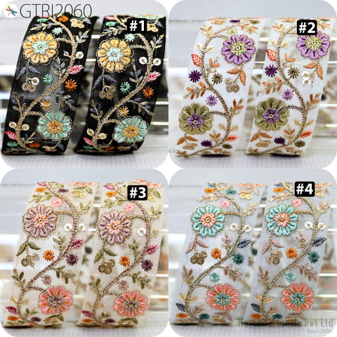9 Yard Embroidered Fabric 45mm Trim Embellishment Sari Ribbons Sewing Crafting Border Indian Embroidery Trimmings Cushions Laces Home Decor