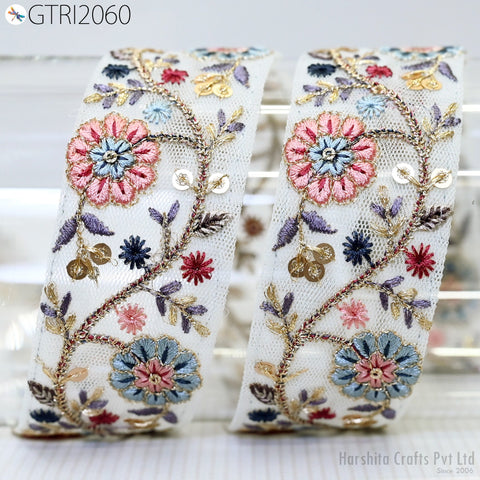 9 Yard Embroidered Fabric 45mm Trim Embellishment Sari Ribbons Sewing Crafting Border Indian Embroidery Trimmings Cushions Laces Home Decor