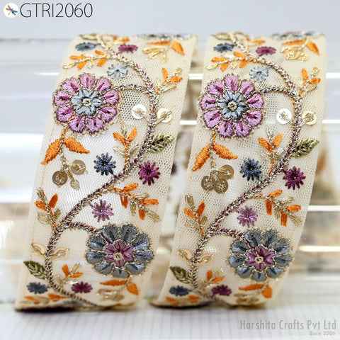 9 Yard Embroidered Fabric 45mm Trim Embellishment Sari Ribbons Sewing Crafting Border Indian Embroidery Trimmings Cushions Laces Home Decor